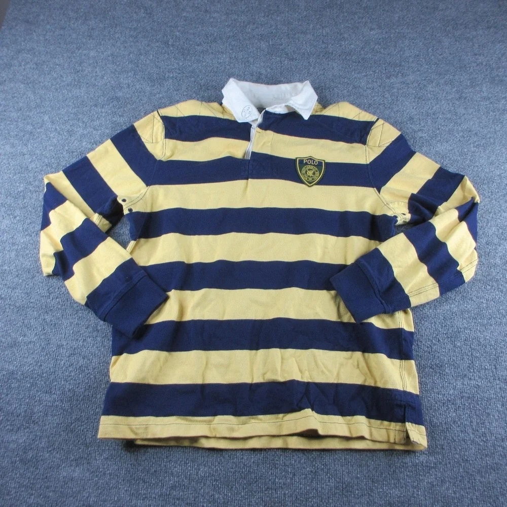 Polo By Ralph Lauren Polo Shirt Mens L Blue Yellow Striped Long Sleeve Rugby